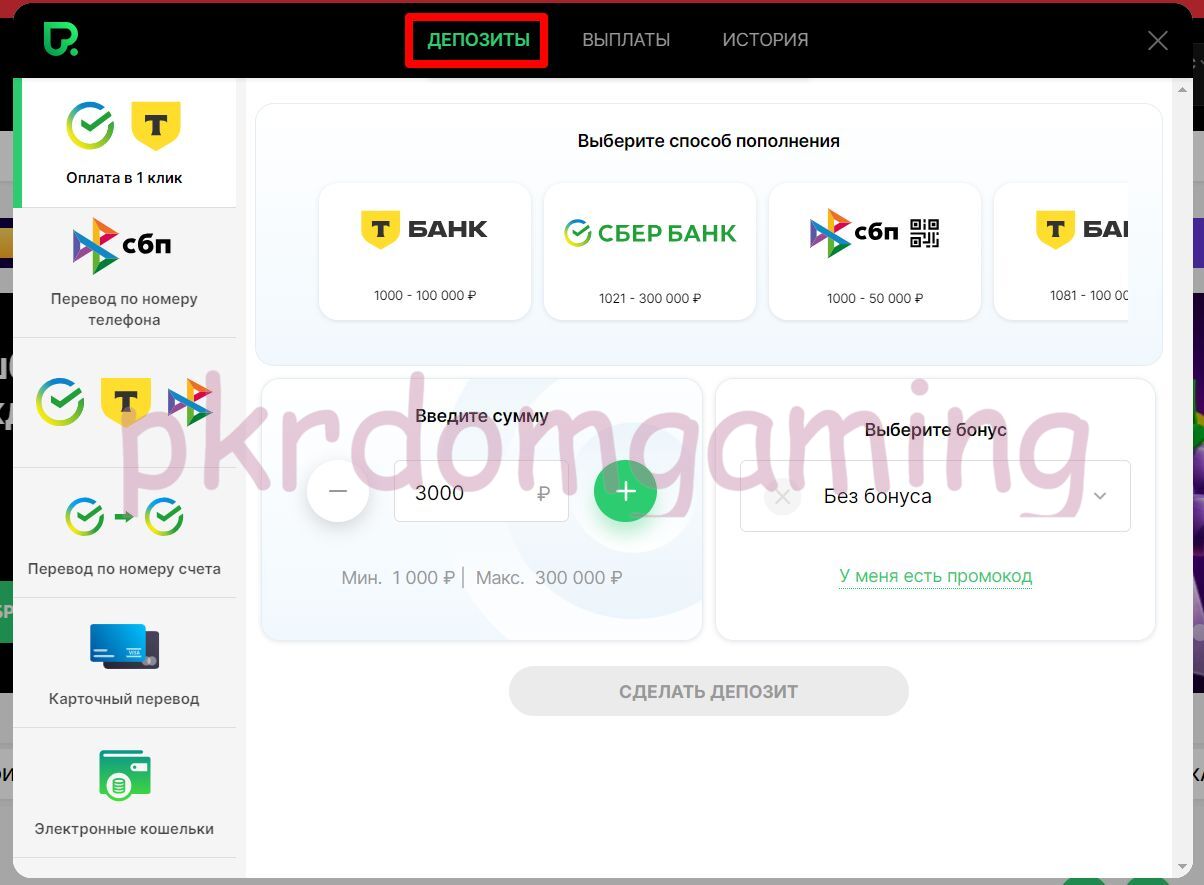 Ввод средств Pokerdom